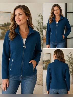Hastings & Smith Textured Zip Front Jacket PM Blue Stretch Lightweight
